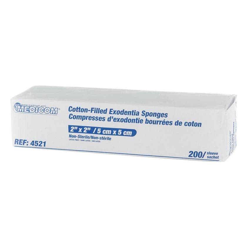 Medicom SafeBasics Cotton-Filled Exodontia Gauze Sponges, 2" x 2", 8-Ply, Non-Sterile, 5000/Case, 4521 thumbnail 2