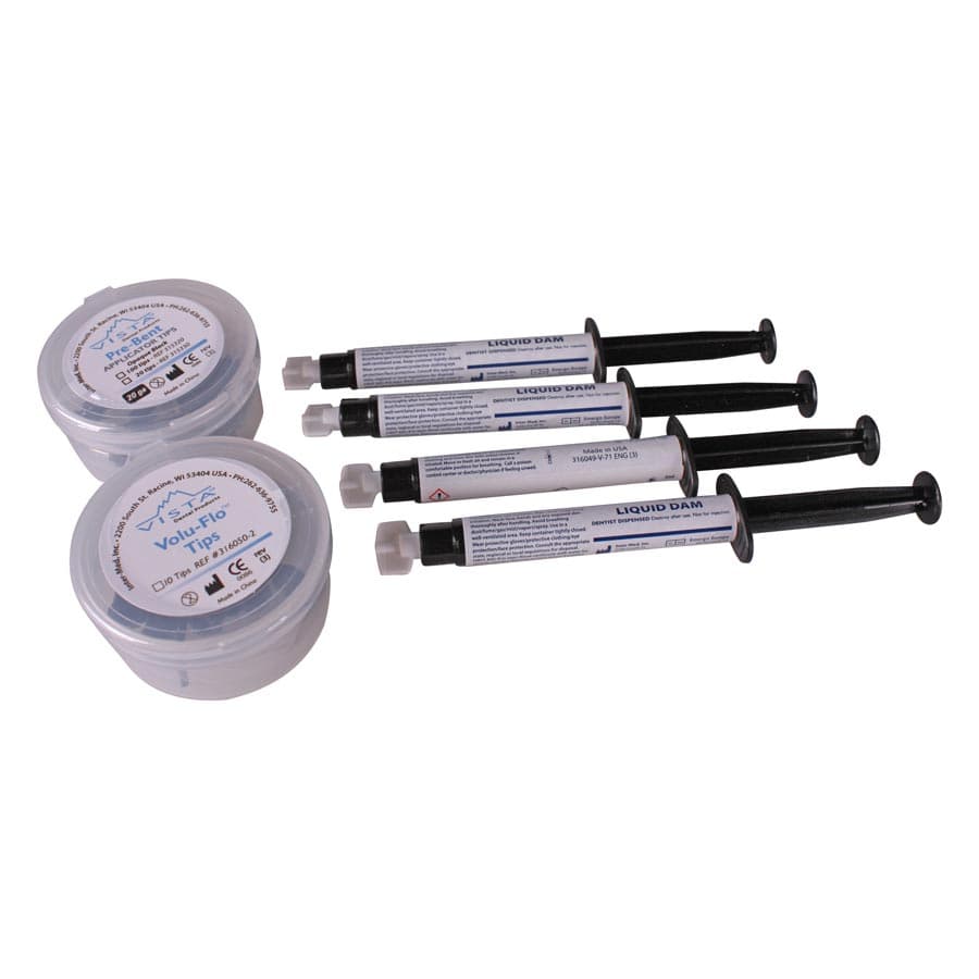 Vista Apex Liquid Dam Standard Kit, Blue Resin Barrier, 4 x 2mL Syringes with 20ga Pre-Bent Tips & Volu-Flo Tips, #316050 - Liquid Dam Standard Kit - Image 1