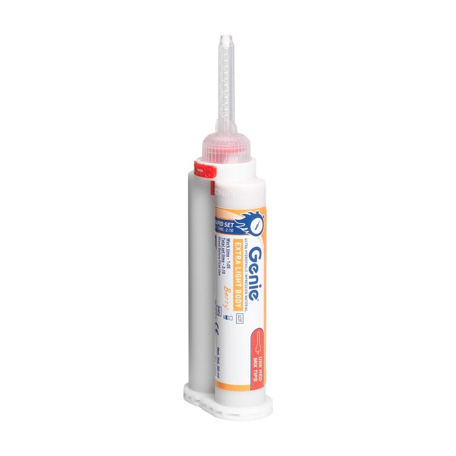 Genie VPS Impression Material, Extra Light Body, Rapid Set, Berry Flavor, 2 x 50 mL Cartridges, 6 Mixing Tips, 6 Intraoral Tips, 77600 thumbnail 7