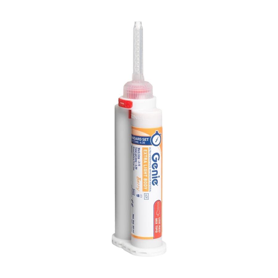 Genie VPS Impression Material, Extra Light Body, Standard Set, Berry Flavor, 2 x 50 ml Cartridges, 6 Mixing Tips, 6 Intraoral Tips, 77605 thumbnail 7
