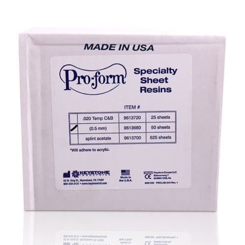 Pro-Form Crown & Bridge Resin Sheets, Clear, 5" x 5", 0.020" (0.50 mm), 50/Pkg, 9613680 thumbnail 6