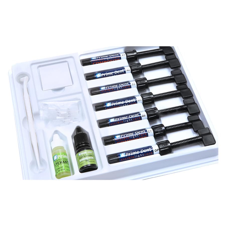 Prime-Dent Hybrid Resin-Based Composite, Visible Light Cure, 7 Syringe Kit, 4.5 g, Universal Viscosity, Assorted Shades (A1, A2, A3, A3.5, B2, C1, U0), 7/Pk, 001-010 thumbnail 3