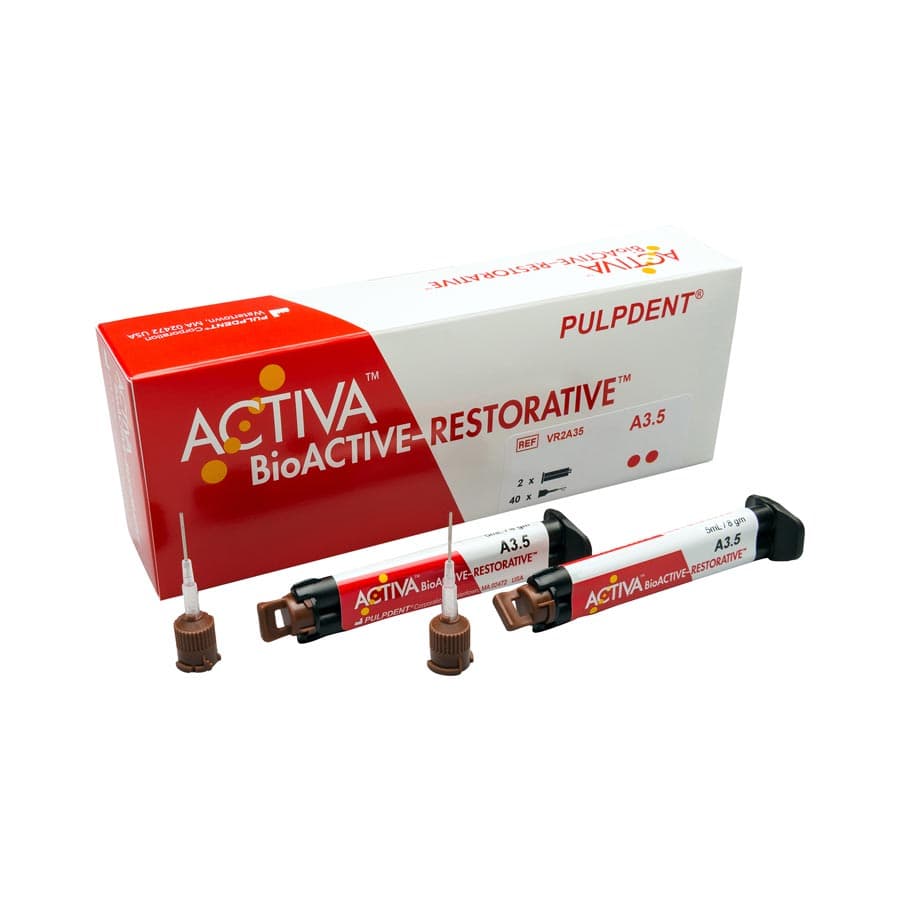 Pulpdent ACTIVA BioACTIVE-RESTORATIVE Value Refill, Shade A3.5, 2 x 5mL (8g) Syringes + 40 Mixing Tips, VR2-A35 thumbnail 11