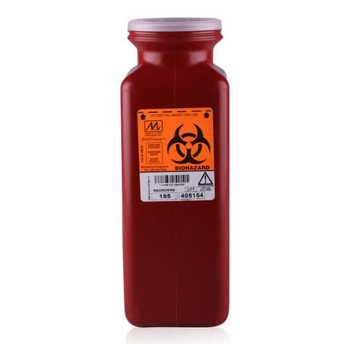 Medegen Sharps-Tainer Nonstackable Sharps Container, Polypropylene, Red, Tall Tray, Locking Cap, 1.7 Qt, 3.5"D x 3.5"W x 10"H, Model 185 - Nonstackable Sharps Containers – Polypropylene, Red - Tall Tray, Locking Cap, 1.7 Qt - Image 1