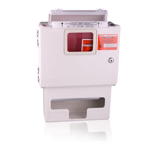SharpStar Container, Wall Enclosure & Glove Dispenser, 8556H, Beige, 5.5x13x24.25", Each thumbnail 2