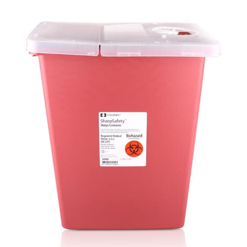 Cardinal SharpSafety Large Volume Sharps Container, 8 Gallon, Red, Hinged Lid, 8980 thumbnail 2