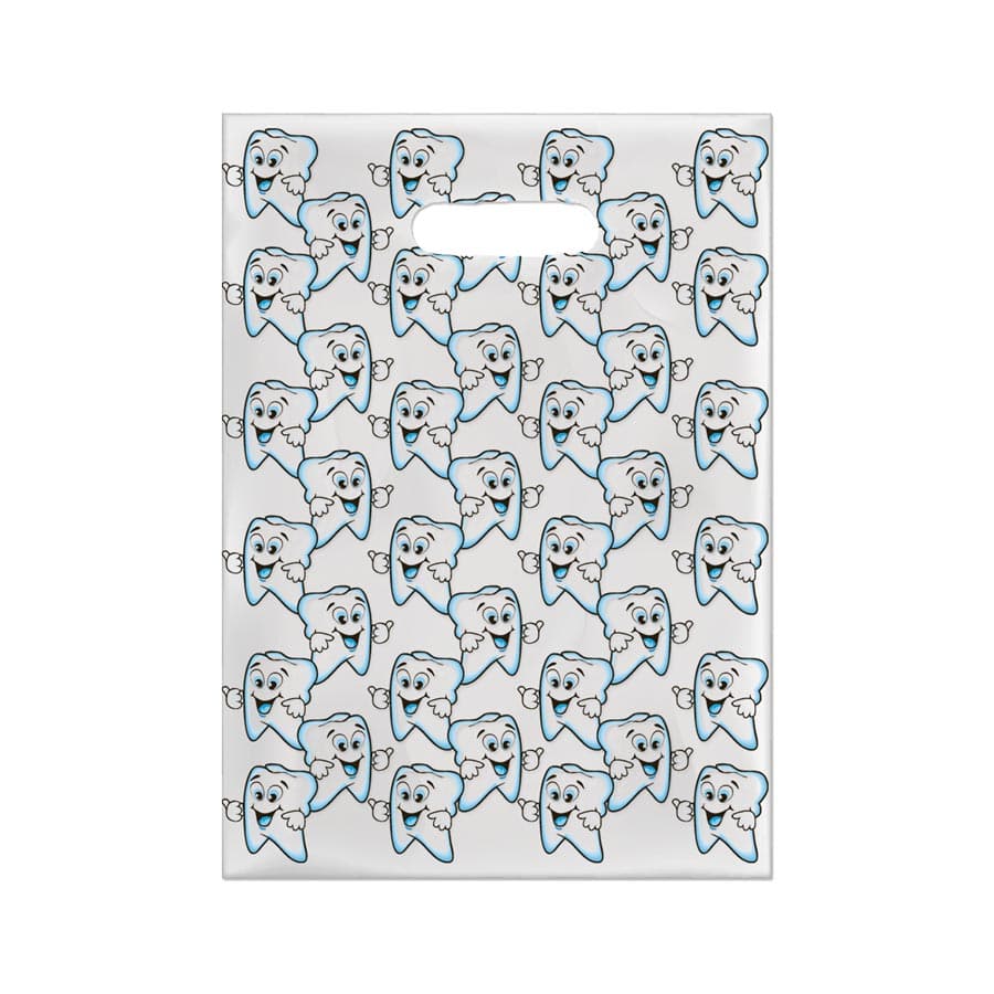 Sherman Specialty Scatter Art Patient Bags, Cute Tooth Design, Clear with Blue Print, 7.5" x 10", 100/Pack, 98K thumbnail 4