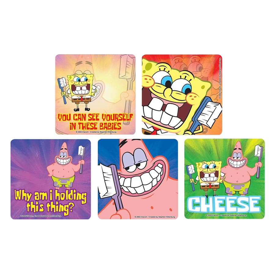 SpongeBob with Toothbrush Dental Stickers, 2.5" Square, 100/Roll, PS247 thumbnail 4