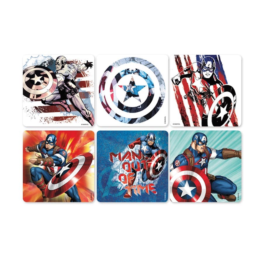 Captain America Stickers, Assorted 6 Designs, 2.5" x 2.5", 100 per Roll, PS616 thumbnail 4