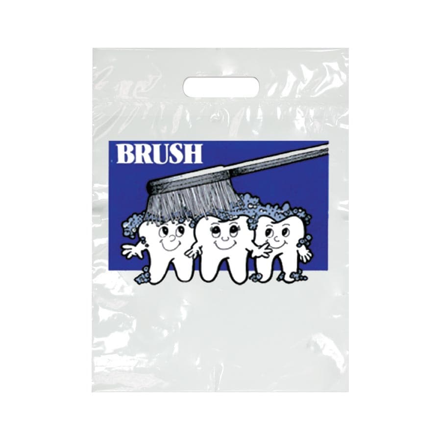 Sherman Specialty Brush 3 Teeth Patient Take-Home Bag, 7.5" x 9", White, 100/Pack, SBG11 thumbnail 4