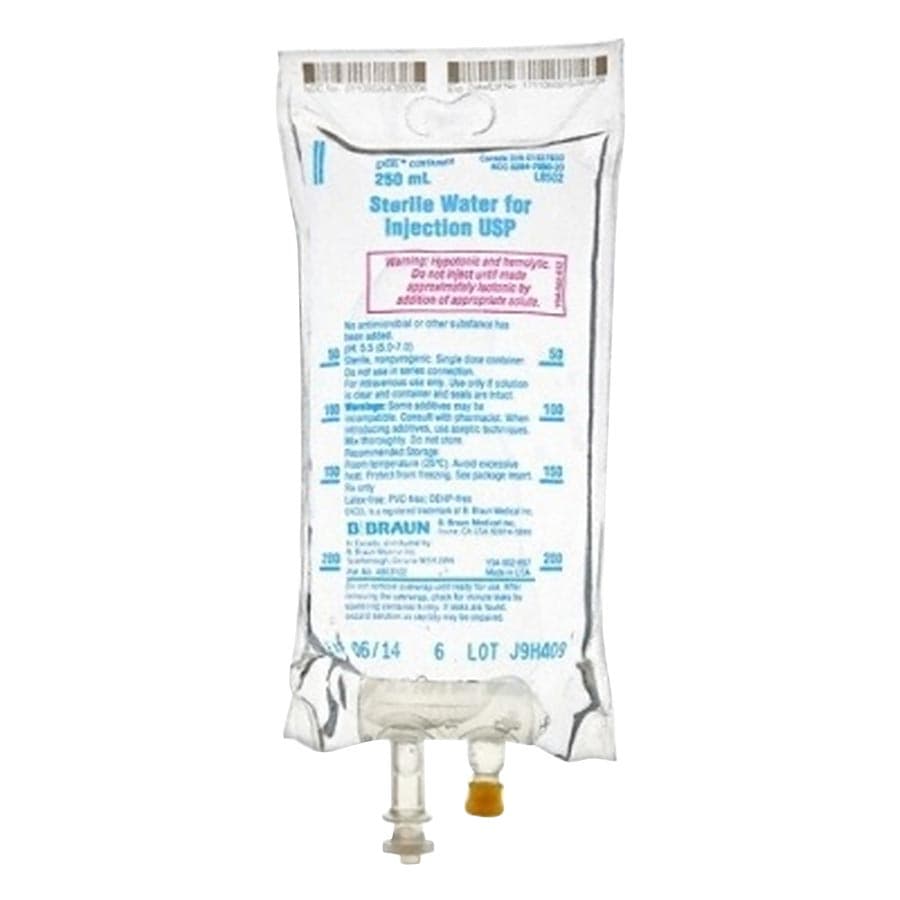 B. Braun Sterile Water for Injection, 250 mL Excel Plastic Bag, PVC-Free and DEHP-Free thumbnail 4
