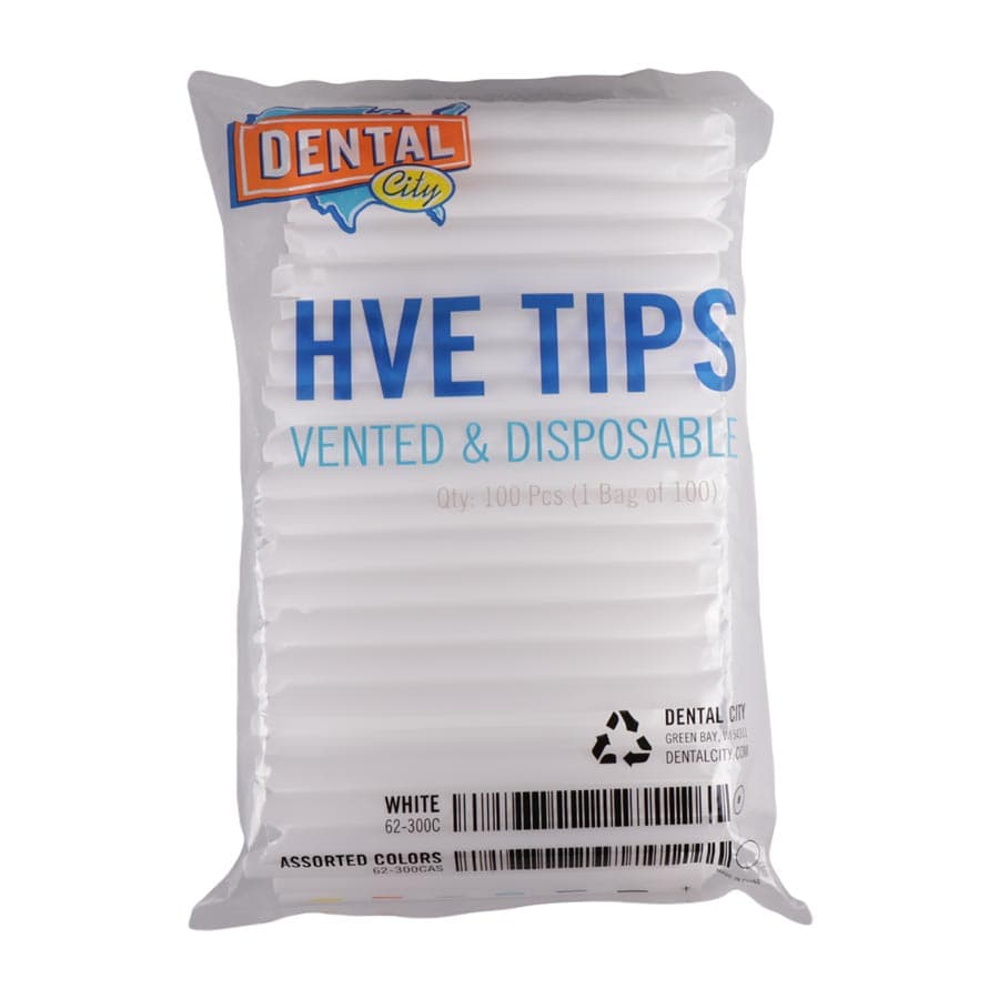 Dental City HVE Combo Tips, Vented & Non-Vented, White, 100/Bag - Dental City - Vented and Non Vented HVE Combo Tips 100/Bag - Image 1