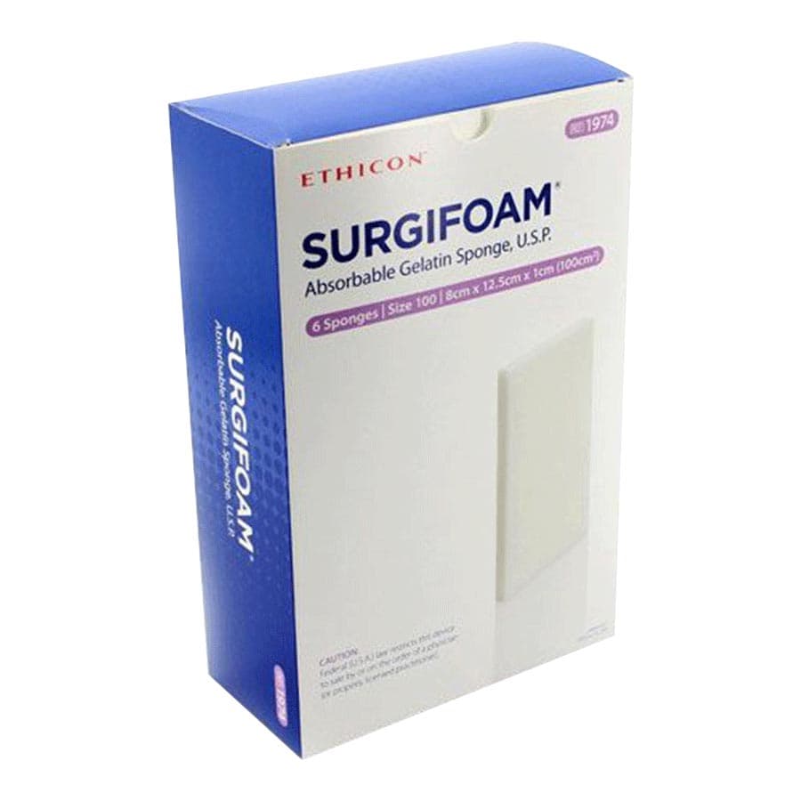 Surgifoam Absorbable Gelatin Sponge, Size 100, 8cm x 12.5cm x 10mm, 6/Box, 1974 - Surgifoam Absorbable Gelatin Sponges - Image 1