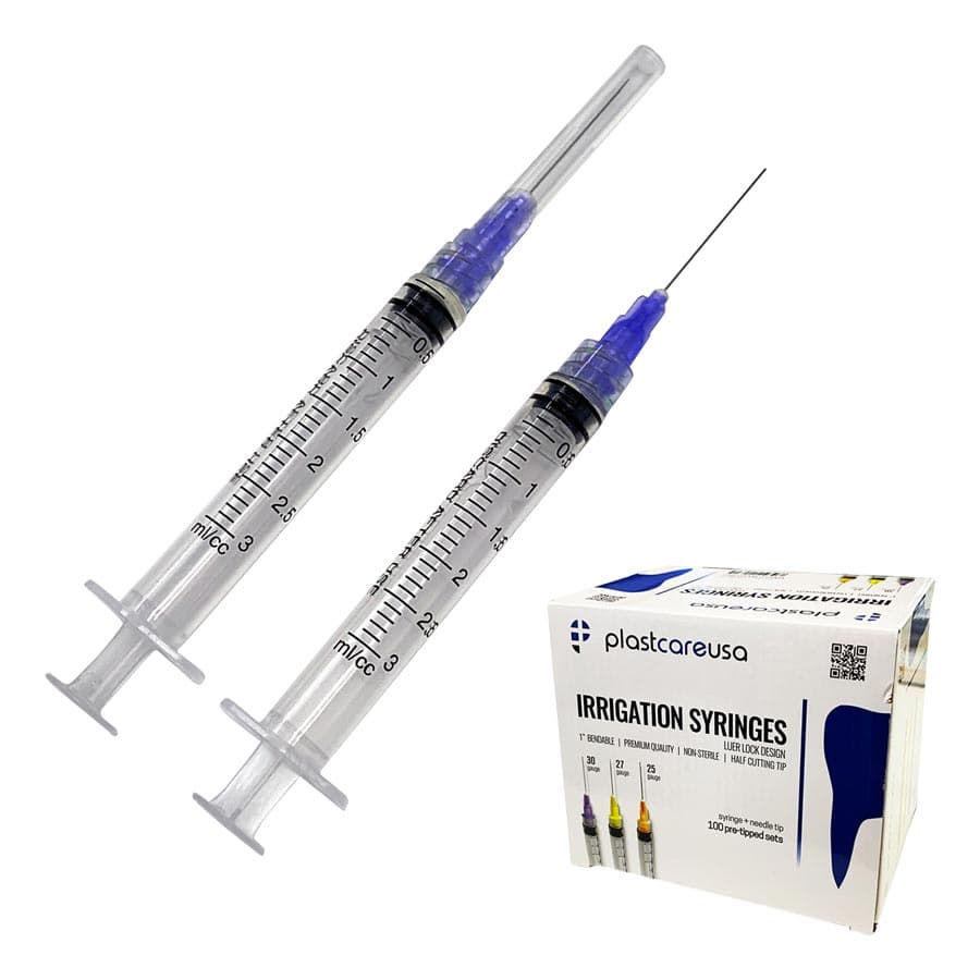 Plastcare USA Pre-Tipped Endodontic Syringe, 3cc, 30 Gauge Notched Needle, 100/Box, S3CC30G - Plastcare USA - Pre-Tipped Syringes - Image 1