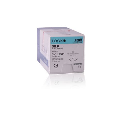 Look 770B Silk Suture, 2-0, 18" Black Braided Non-Absorbable, Reverse-Cutting C-8 Needle (3/8 Circle, 26mm), Box of 12 thumbnail 8