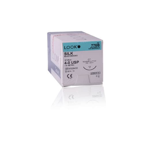 Look 776B Silk Suture, Black Braided, 4-0, 18" (45 cm), C7 Reverse Cutting Needle (3/8 Circle, 24 mm), Non-Sterile, 12/Box thumbnail 6
