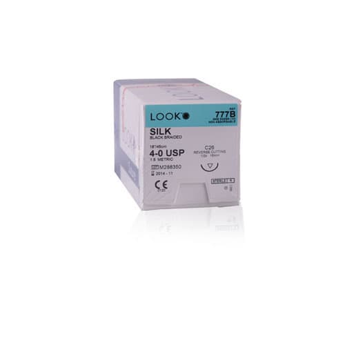 Look 782B Silk Suture, Black Braided, 3-0, 18" (45 cm), C21 Reverse Cutting Needle (1/2 Circle, 26 mm), Non-Sterile, 12/Box thumbnail 5