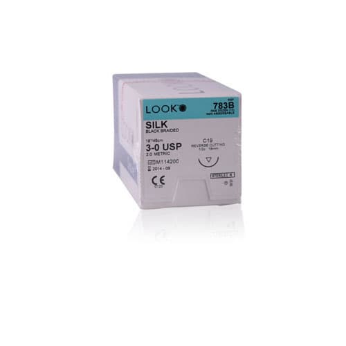 Look 784B Silk Black Braided Non-Absorbable Suture, 3-0, 18" (45 cm), C-6 Reverse Cutting 3/8 Circle Needle, 12/Box thumbnail 9