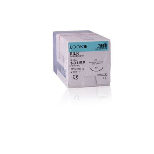 Look 786B Silk Suture with C7 Reverse Cutting Needle, Black Braided, 3-0, 18" (45 cm), 12/Pk thumbnail 8