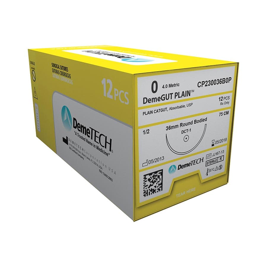 Demetech Plain Gut Sutures, 3-0, DX-1/23mm, 18"/45cm, 12/Box, DT-612-1 - Demetech - Catgut Plain Sutures - Image 1