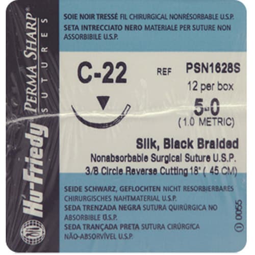 Hu-Friedy Perma Sharp® Sutures, Non-Absorbable Silk Black Braided, 5-0, C-22 Needle, 3/8 Circle, 18", 12/Box, PSN1628S thumbnail 3