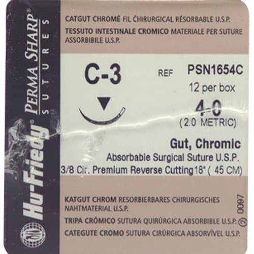 Hu-Friedy Perma Sharp Chromic Gut Suture, 6-0, 18", C-1 Premium Reverse Cutting 3/8 Circle Needle, 12/Box, PSN1816C thumbnail 8