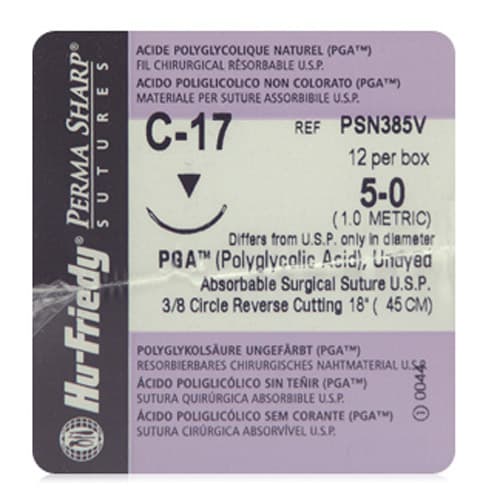 Hu-Friedy Perma Sharp Absorbable Suture, 5-0 PGA Undyed Braided, 18", C-17 3/8 Circle Reverse Cutting Needle, 12/Box, PSN385V thumbnail 5