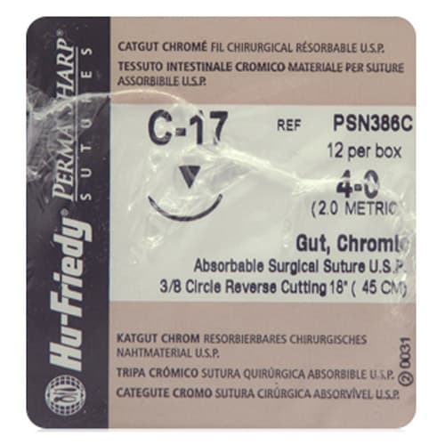 Hu-Friedy Perma Sharp Chromic Gut Suture, 4-0, 18", C-17 Reverse Cutting 3/8 Circle Needle, 12/Box, PSN386C thumbnail 5