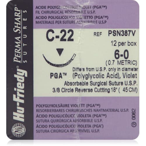 Hu-Friedy Perma Sharp Absorbable Suture, 5-0 PGA, Violet, Braided, C-22 Reverse Cutting Needle, 3/8 Circle, 18", 12/Box, 453277 thumbnail 8