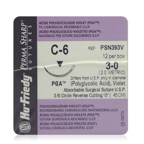 Hu-Friedy Perma Sharp PGA Absorbable Suture, 4-0, Violet, 18" Length, C-6 Needle, 3/8 Circle Reverse Cutting, 12/Box, PSN392V thumbnail 9