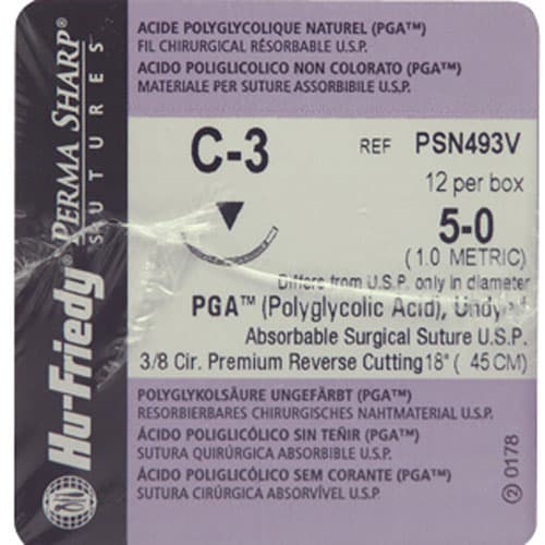 Hu-Friedy Perma Sharp PGA Absorbable Suture, 5-0, Undyed Braided, C-3 Premium Reverse Cutting 3/8 Circle Needle, 18", 12/Box, PSN493V thumbnail 4