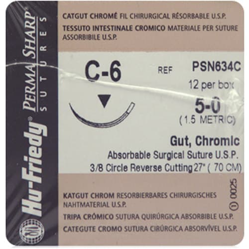 Hu-Friedy Perma Sharp Chromic Gut Suture, 5-0, 27", C-6 Reverse Cutting 3/8 Circle Needle, 12/Box, PSN634C thumbnail 9