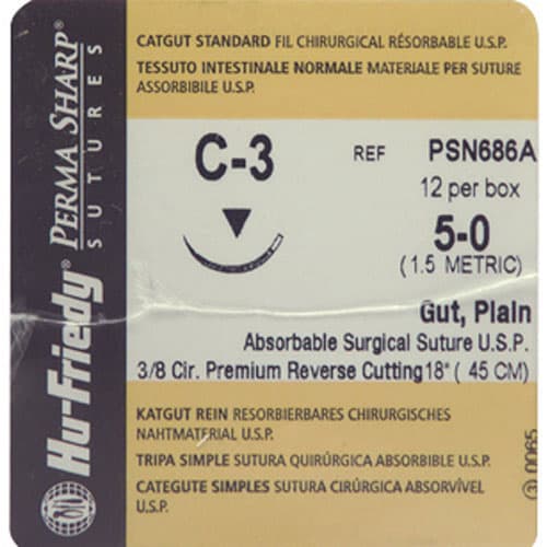 Hu-Friedy Perma Sharp Plain Gut Absorbable Suture, 5-0, 18", C-3 Premium Reverse Cutting Needle, 3/8 Circle, 12/Box, PSN686A thumbnail 8