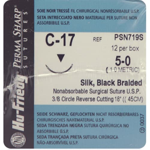 Hu-Friedy Perma Sharp® Sutures, Non-Absorbable Silk Black Braided, 5-0, C-17 Needle, 3/8 Circle, 18", 12/Box, PSN719S thumbnail 3