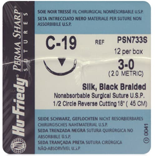 Hu-Friedy Perma Sharp Non-Absorbable Silk Black Braided Sutures, 3-0, C-19 Needle, 1/2 Circle, 18", 12/Box, PSN733S thumbnail 3