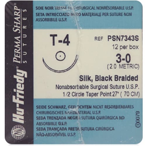 Hu-Friedy Perma Sharp® Sutures, Non-Absorbable Silk Black Braided, 3-0, T-4 Needle, 1/2 Circle, 27", 12/Box, PSN7343S thumbnail 3