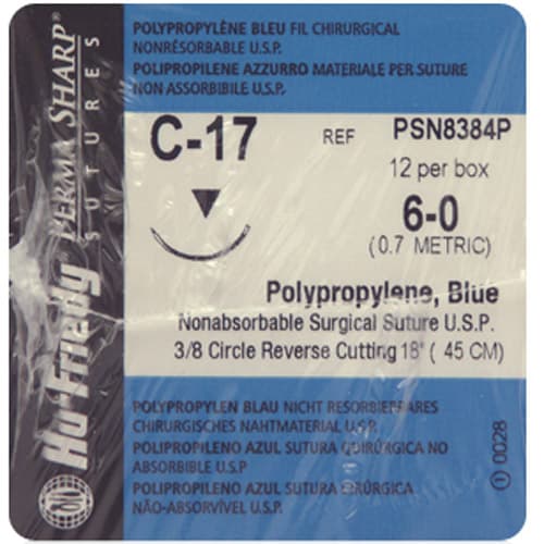 Hu-Friedy Perma Sharp Suture, Polypropylene, Non-Absorbable, 6-0, 18", C-17 Reverse Cutting Needle, Blue, 12/Box, PSN8384P thumbnail 9