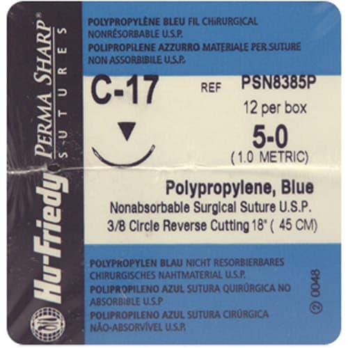 Hu-Friedy Perma Sharp Suture, Polypropylene Monofilament, 5-0, Blue, 18" C-17 3/8 Circle Reverse Cutting Needle, 12/Box thumbnail 4