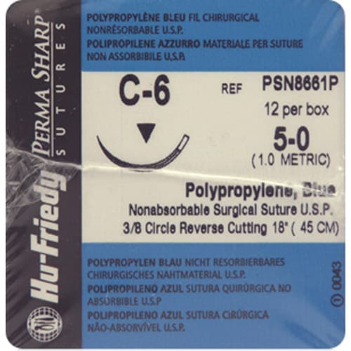 Hu-Friedy Perma Sharp Polypropylene Suture, 4-0, Blue, 18", C-6 Reverse Cutting 3/8 Circle Needle, 12/Box, PSN8683P thumbnail 6