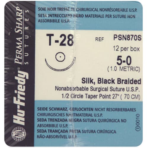 Hu-Friedy Perma Sharp® Non-Absorbable Silk Black Braided Sutures, 4-0, 27" Length, T-28 Taper Point Needle, 1/2 Circle, 17.5mm, 12/Box, PSN871S thumbnail 3