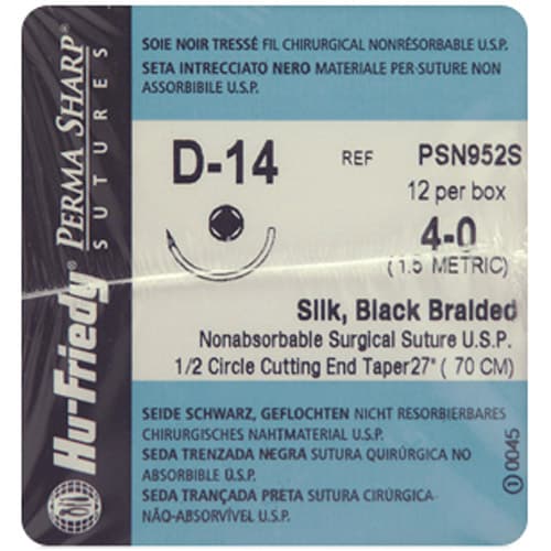 Hu-Friedy Perma Sharp Non-Absorbable Silk Black Braided Suture, 3-0, 27", D-14 1/2 Circle Cutting End Taper Needle, 12/Box, PSN953S thumbnail 3