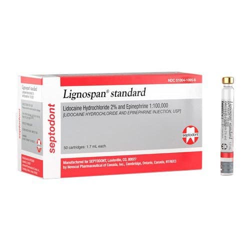 Lignospan Standard Lidocaine HCl 2% with Epinephrine 1:100,000 Injection, 1.7 mL Glass Cartridges, 50/Box, 01-A1100 thumbnail 9