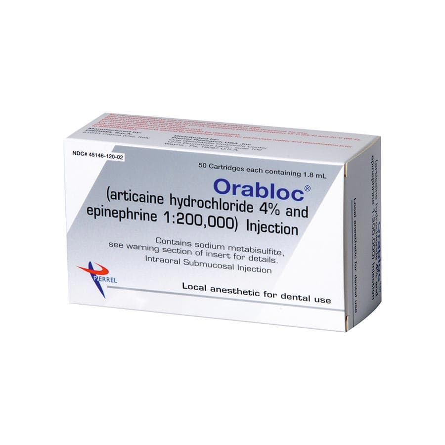 Orabloc Articaine HCl 4% with Epinephrine 1:200,000 Injection Cartridges, 1.7 mL, Blue, 50/Pk, 2101052 thumbnail 7