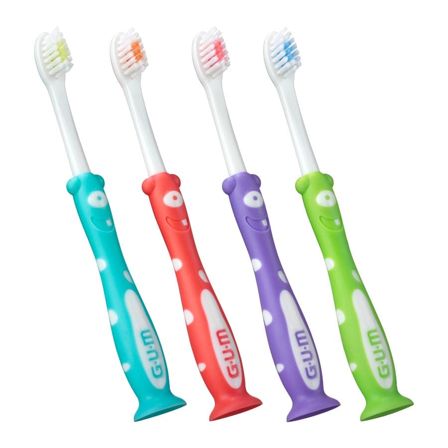 GUM Monsterz Kids Toothbrush, Ages 2+, Ultra-Soft, Assorted Colors, Suction Cup Base, 12/Pk, 901P thumbnail 2