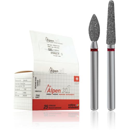 Alpen x1 Single-Use Diamond Bur, FG, Round End Taper, #850-016F, Fine Grit, Red Ring, 1.6 mm Diameter, 10.0 mm Length, 25/Pk, X85010F016 thumbnail 5