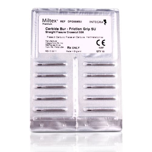 Miltex-Integra #558 Carbide Surgical Bur, Friction Grip, Crosscut Straight Fissure, Flat End, 10/Pack, DFG558SU thumbnail 3