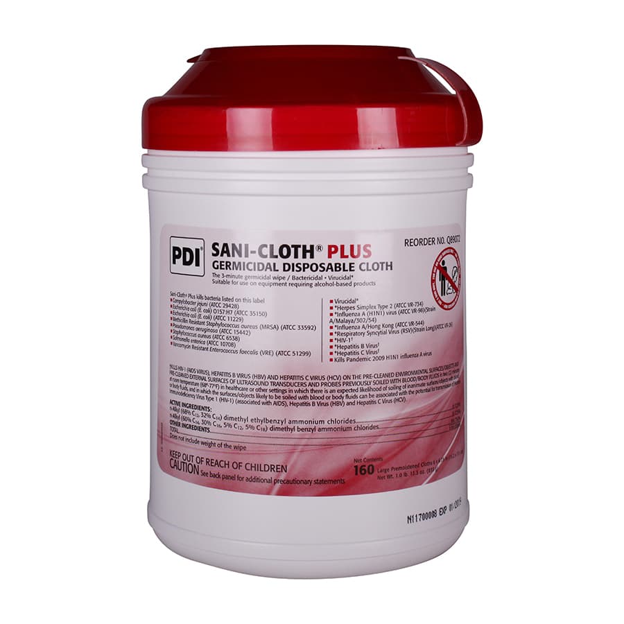 Sani-Cloth Plus Germicidal Disposable Wipes, Large, 6" x 6.75", 160 Wipes/Canister, Q89072 thumbnail 12