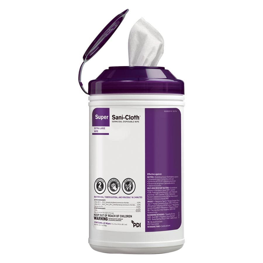 PDI Super Sani-Cloth Germicidal Disposable Wipes, X-Large, 7.5" x 15", 75/Canister, P86984 thumbnail 12