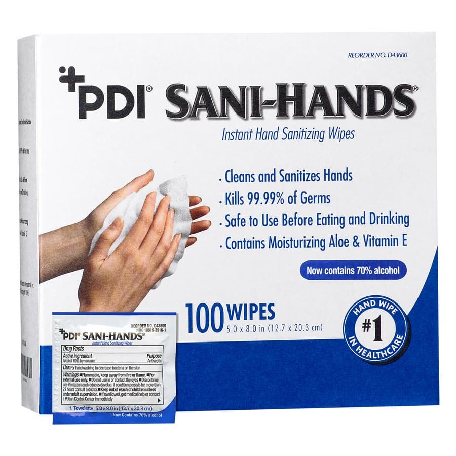 Sani-Hands Instant Hand Sanitizing Wipes, 70% Ethyl Alcohol, 5" x 8", Individually Wrapped, 100/Box, D43600 thumbnail 9