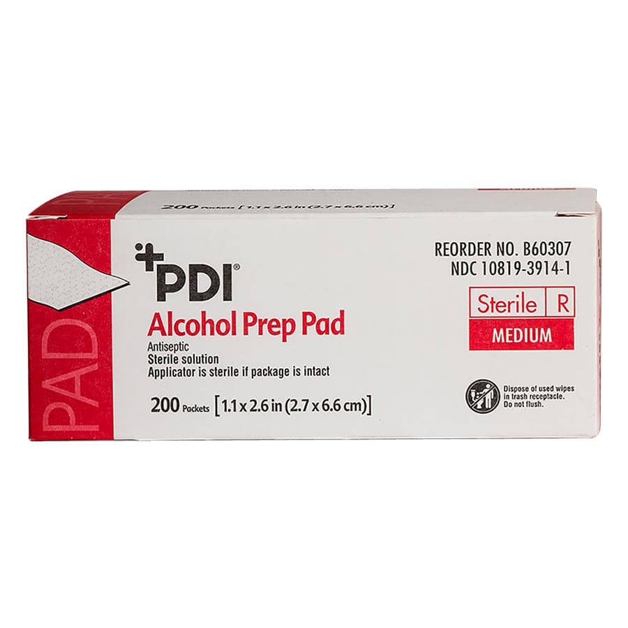 PDI Alcohol Prep Pads, Medium, Sterile, 70% Isopropyl Alcohol, 1.1" x 2.6" Pad, 200/Box, B60307 thumbnail 8